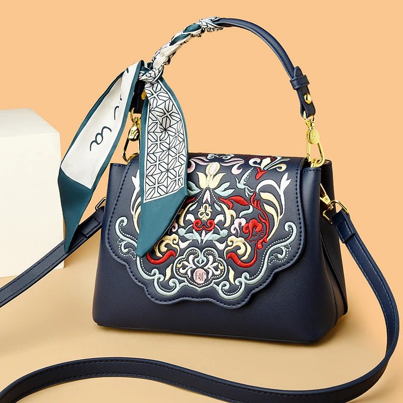 Royal Elegance Embroidered Leather Crossbody Messenger Bag - Image 8
