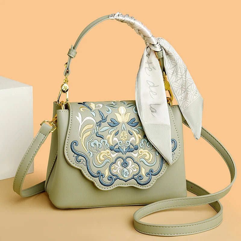 Royal Elegance Embroidered Leather Crossbody Messenger Bag - Image 7