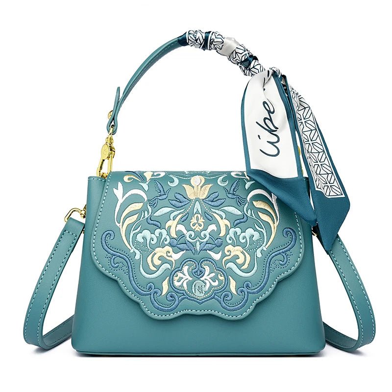 Royal Elegance Embroidered Leather Crossbody Messenger Bag - Image 12