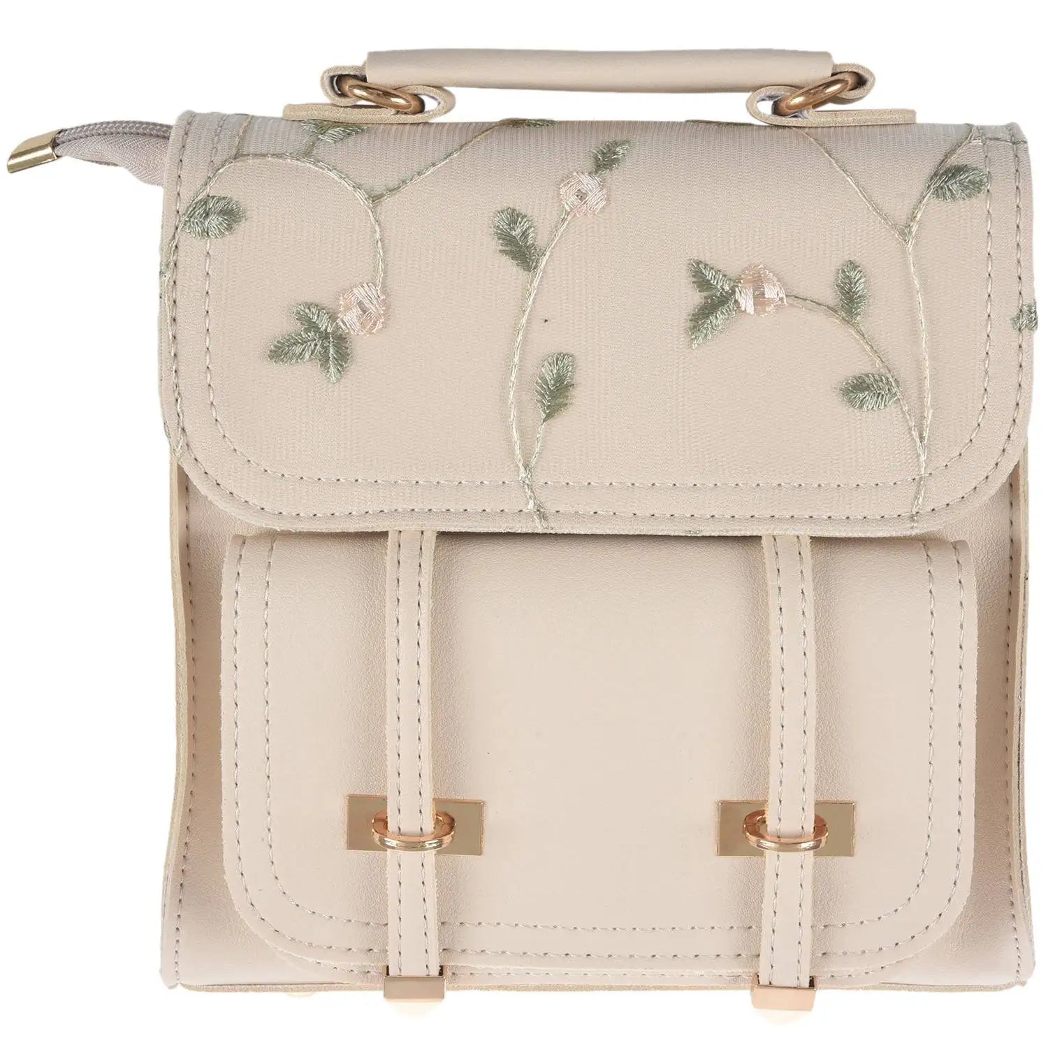 Floral Elegance Embroidered Leather School Backpack - Image 2