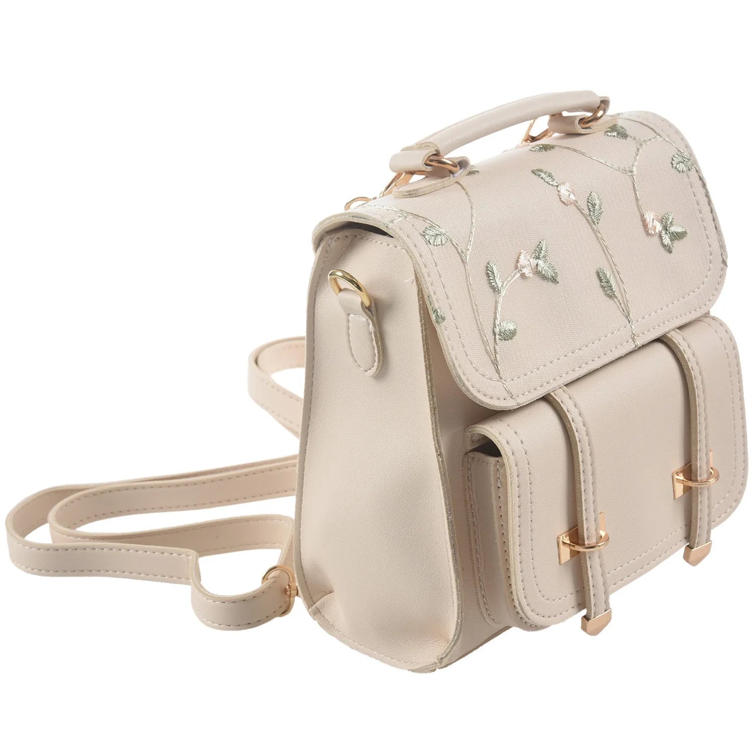Floral Elegance Embroidered Leather School Backpack - Image 6