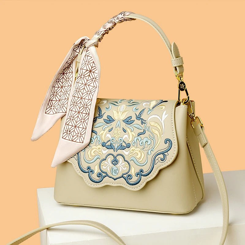 Royal Elegance Embroidered Leather Crossbody Messenger Bag - Image 9