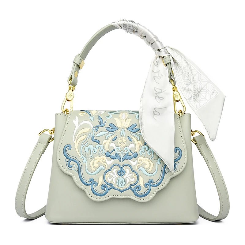 Royal Elegance Embroidered Leather Crossbody Messenger Bag - Image 5