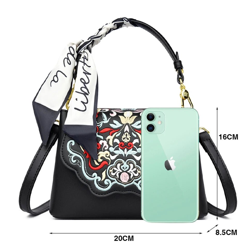 Royal Elegance Embroidered Leather Crossbody Messenger Bag - Image 10