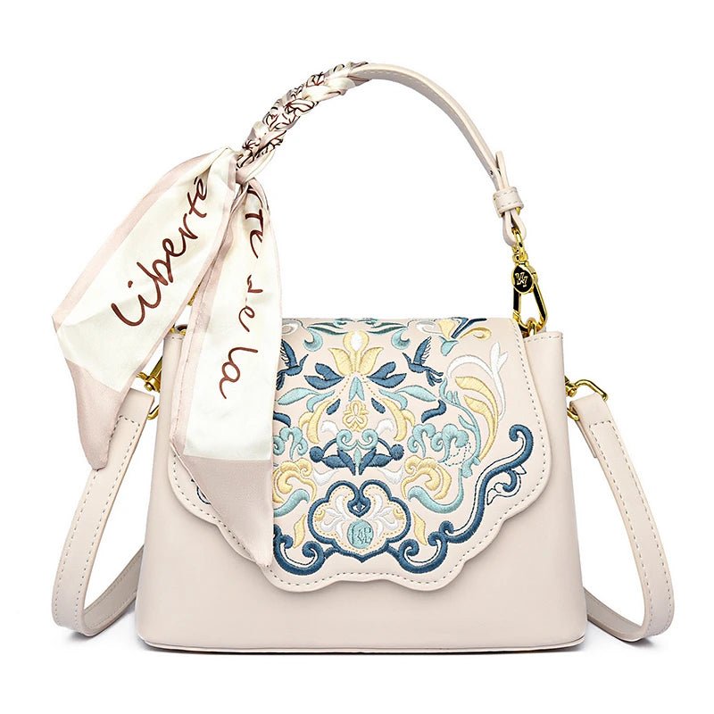 Royal Elegance Embroidered Leather Crossbody Messenger Bag - Image 2
