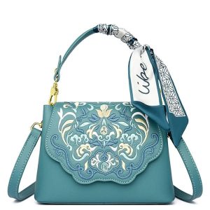 Royal Elegance Embroidered Leather Crossbody Messenger Bag