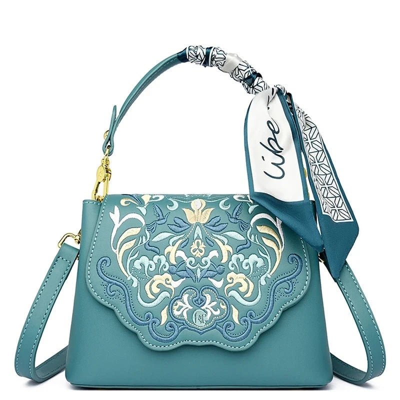 Royal Elegance Embroidered Leather Crossbody Messenger Bag