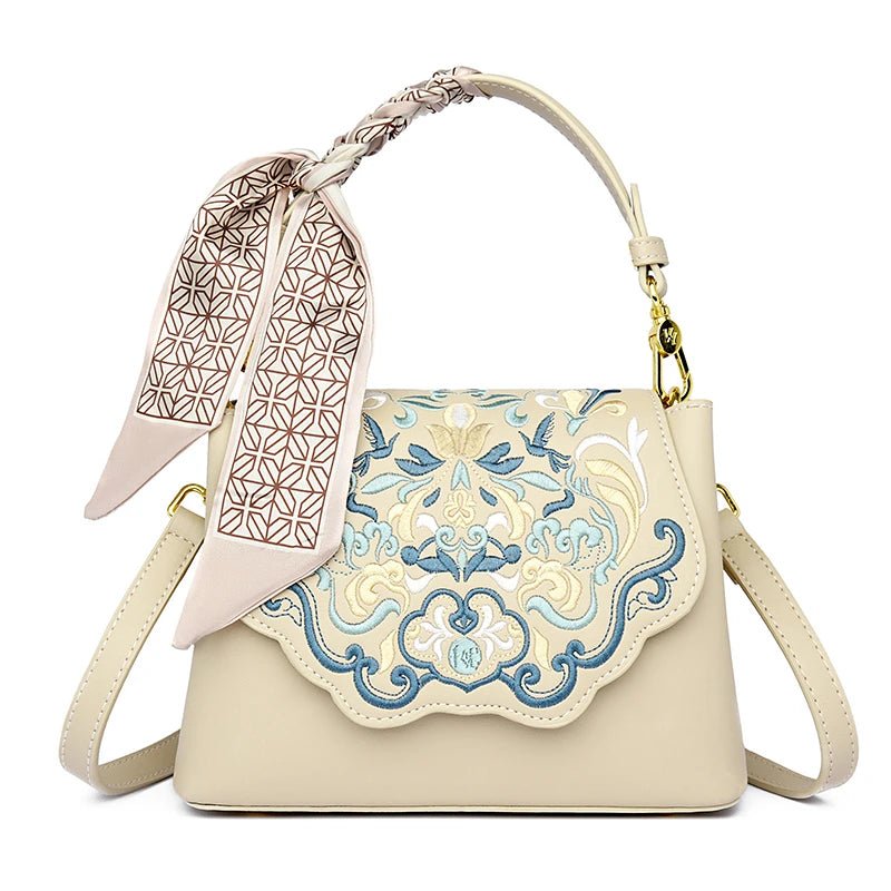 Royal Elegance Embroidered Leather Crossbody Messenger Bag - Image 6