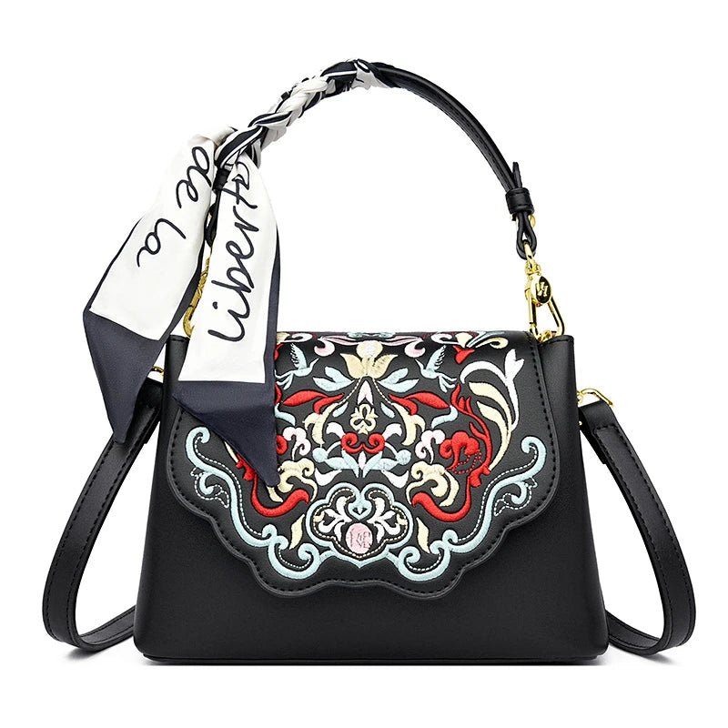 Royal Elegance Embroidered Leather Crossbody Messenger Bag - Image 3