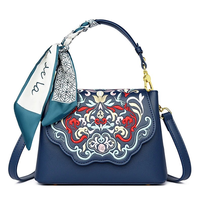 Royal Elegance Embroidered Leather Crossbody Messenger Bag - Image 4